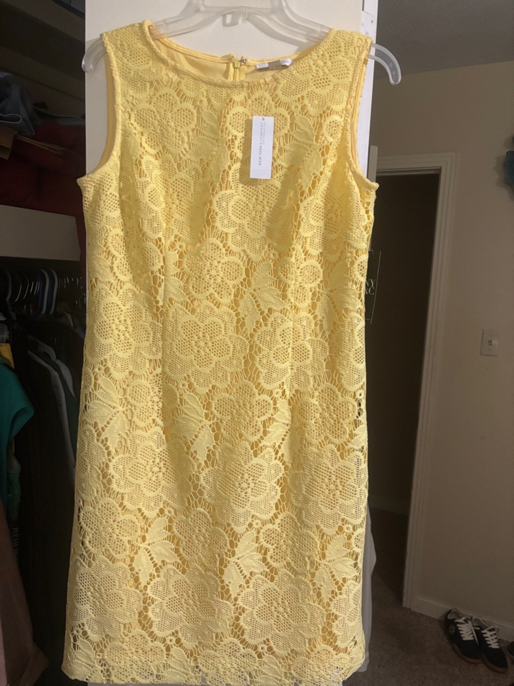 New York & Company Yellow Floral Lace Midi Dress